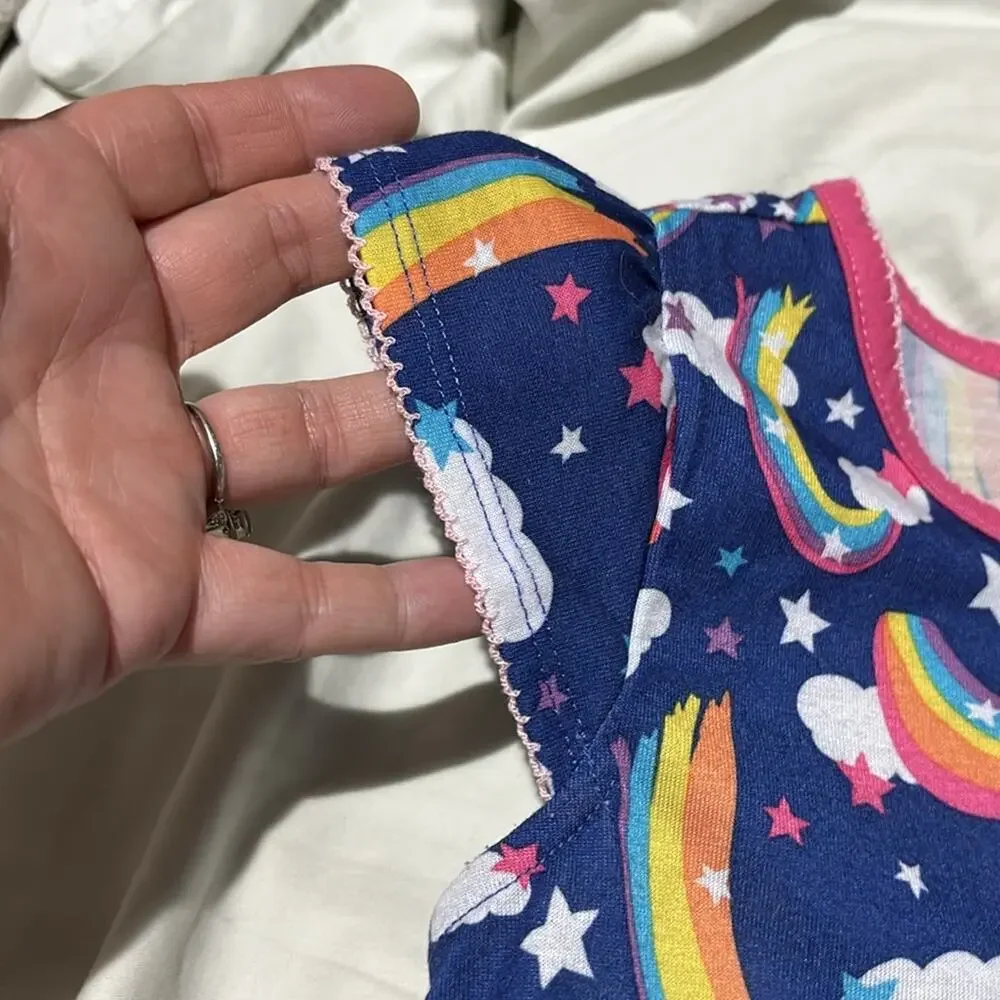Gymboree S 5/6 blue rainbows nightgown flutter sleeve a line style euc